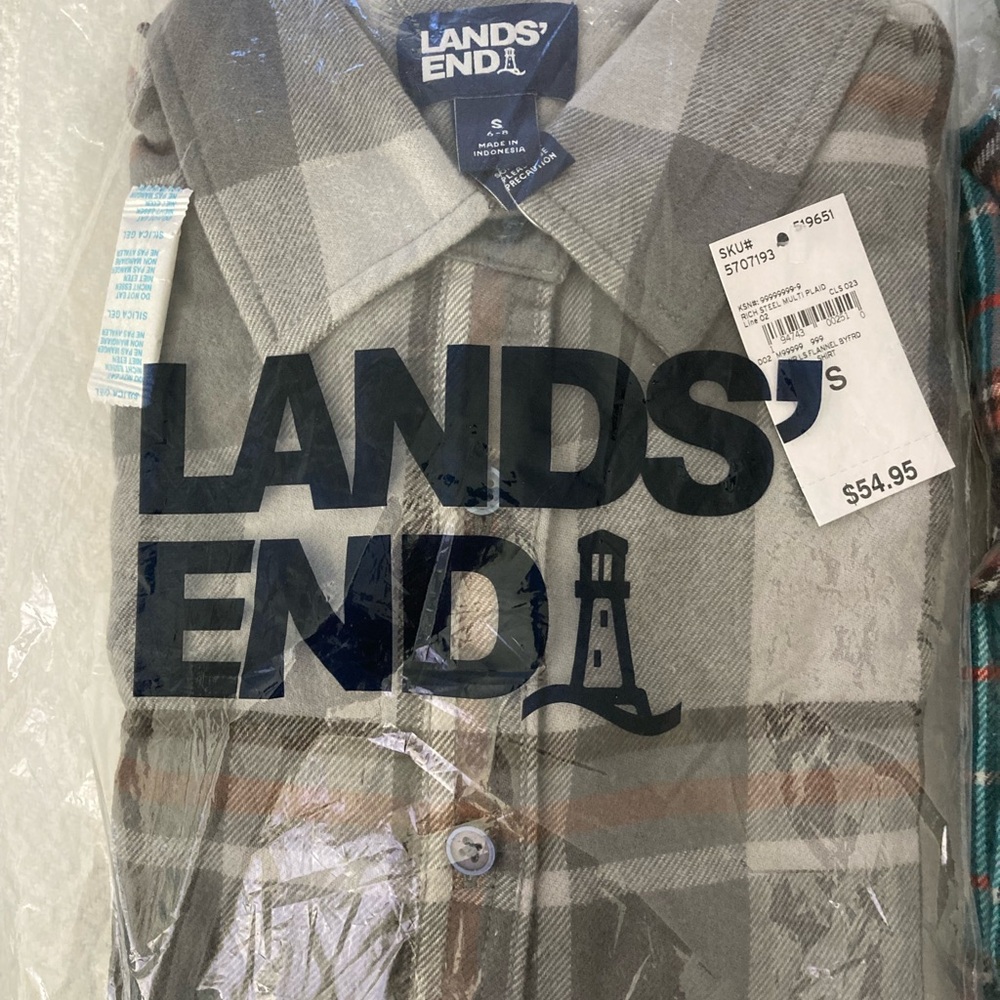 Lands' End womens Gray and Brown flannel Plaid Shirt